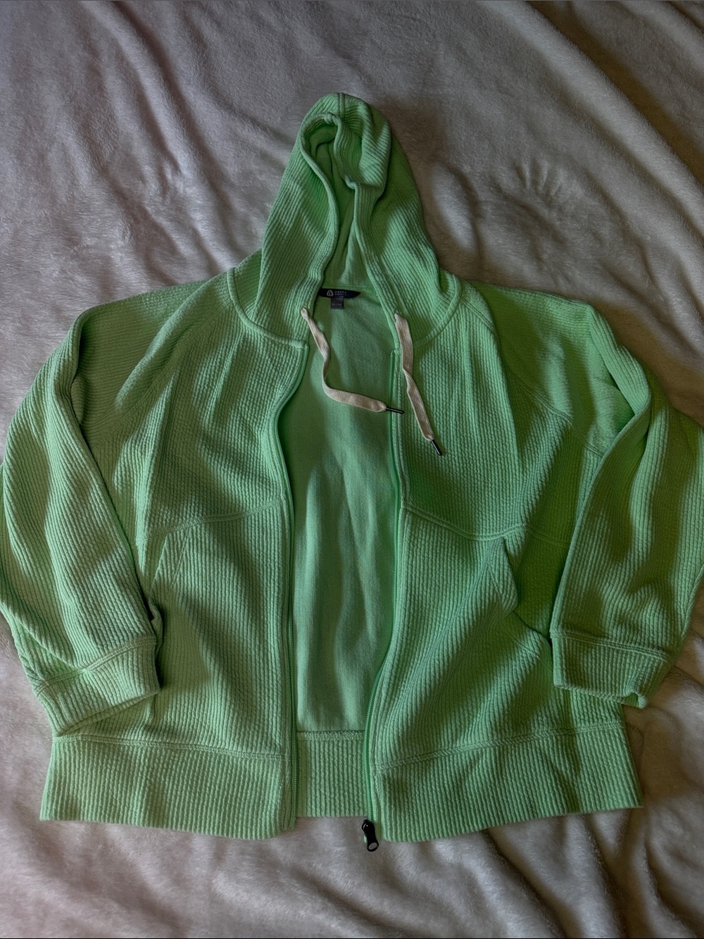 Women's Mint Green Hooded Zip Sweater
